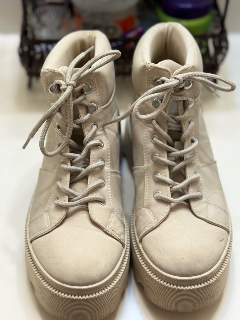 Forever 21 Beige Lace-Up Platform Heeled Boots - Picture 2 of 4